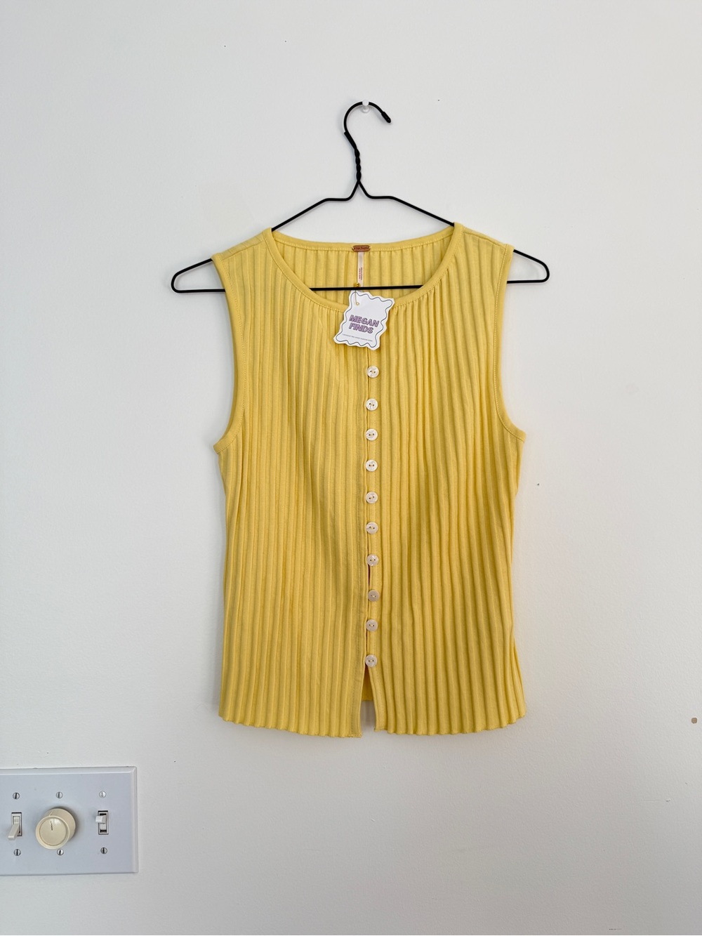 Free People Ribbed Button-Front Tank Top - Yellow